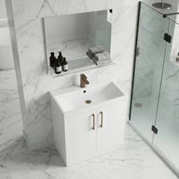 Balterley Contemporary Bathroom Floor 2-Door Vanity Unit Basin, White, 800mm in White - thumbnail 4