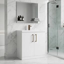 Balterley Contemporary Bathroom Floor 2-Door Vanity Unit Basin, White, 800mm in White - thumbnail 3