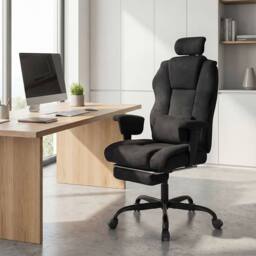 Levede Ergonomic Office Chair Suede Fabric Wide Seat Recline Footrest in Black - thumbnail 2