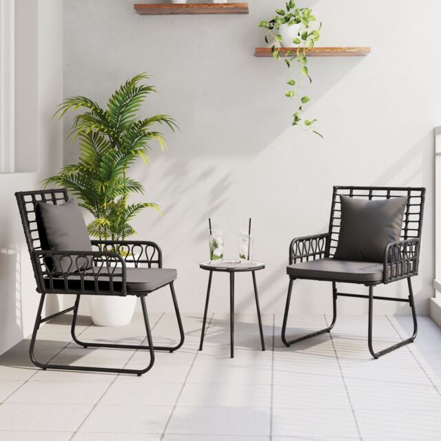 Berkfield Home Garden Dining Set 3 pcs 35 x 35 x 45 cm Poly rattan, steel in Black - image 1