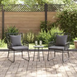 Berkfield Home Garden Dining Set 3 pcs 35 x 35 x 45 cm Poly rattan, steel in Black - thumbnail 4