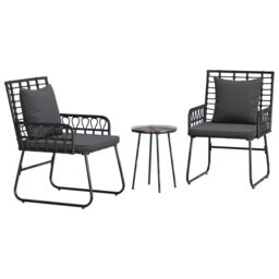 Berkfield Home Garden Dining Set 3 pcs 35 x 35 x 45 cm Poly rattan, steel in Black - thumbnail 2