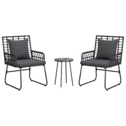 Berkfield Home Garden Dining Set 3 pcs 35 x 35 x 45 cm Poly rattan, steel in Black - thumbnail 8