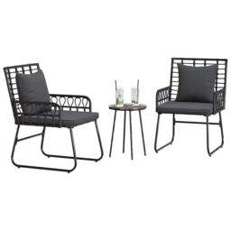 Berkfield Home Garden Dining Set 3 pcs 35 x 35 x 45 cm Poly rattan, steel in Black - thumbnail 3