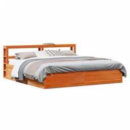Berkfield Home Bed Frame with Headboard Wax Brown 180x200 cm Super King Solid Wood Pine - thumbnail 1