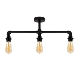 ValueLights Luiggi Industrial 3 Way Black Ceiling Bar Light - thumbnail 1