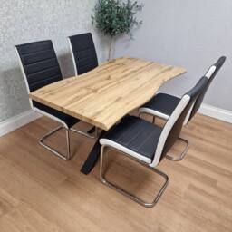 KOSY KOALA Modern Dining Table with 4 Black faux leather padded Chairs in Brown - thumbnail 2