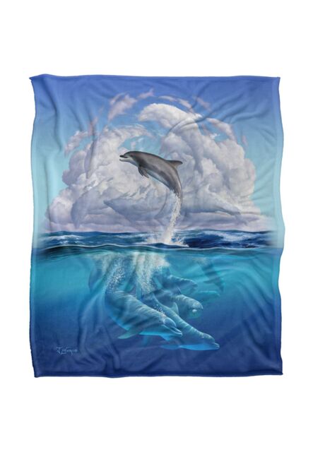 JQ Licensing Jlo Dolphin Clouds Silky Touch Super Soft Throw Blanket 152 X 127 cm in White - image 1