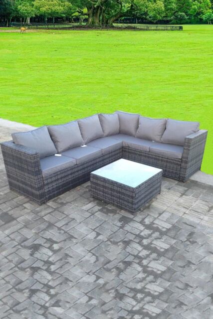 Fimous Rattan Corner Sofa Set Square Coffee Table 6 Seater With Cushion in Dark Grey - image 1