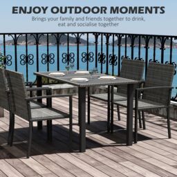 OUTSUNNY 4 Seater Rattan Garden Furniture Set w/ Glass Tabletop in Grey - thumbnail 4
