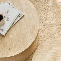 CALICOSY Set Of 2 Stackable Round Coffee Tables In Travertine Finish - MAIA in Cream - Size: 2 Person - thumbnail 4
