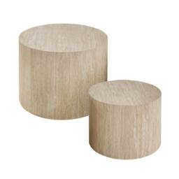 CALICOSY Set Of 2 Stackable Round Coffee Tables In Travertine Finish - MAIA in Cream - Size: 2 Person