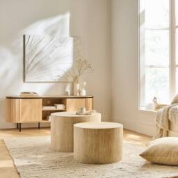 CALICOSY Set Of 2 Stackable Round Coffee Tables In Travertine Finish - MAIA in Cream - Size: 2 Person - thumbnail 2