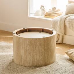 CALICOSY Set Of 2 Stackable Round Coffee Tables In Travertine Finish - MAIA in Cream - Size: 2 Person - thumbnail 5