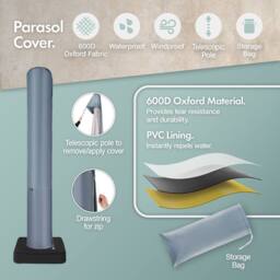 VonHaus Grey 3M Cantilever Banana Parasol with Base & Cover Set in Light Grey - thumbnail 7