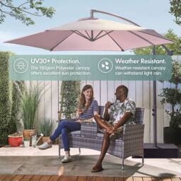 VonHaus Grey 3M Cantilever Banana Parasol with Base & Cover Set in Light Grey - thumbnail 4
