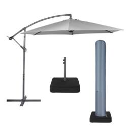 VonHaus Grey 3M Cantilever Banana Parasol with Base & Cover Set in Light Grey - thumbnail 1