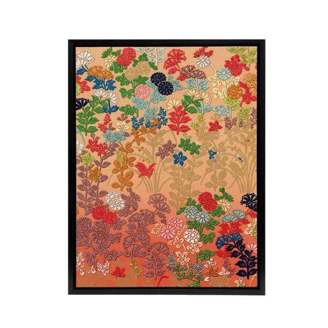 "Artery8 Floral Japanese Fan Pattern G A Audsley Vintage Framed Canvas Wall Art in Pink - Size: W24"" x H32""" - image 1