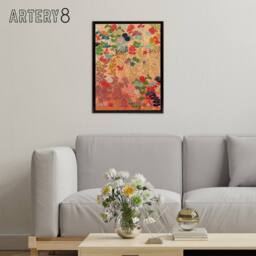 "Artery8 Floral Japanese Fan Pattern G A Audsley Vintage Framed Canvas Wall Art in Pink - Size: W24"" x H32""" - thumbnail 3