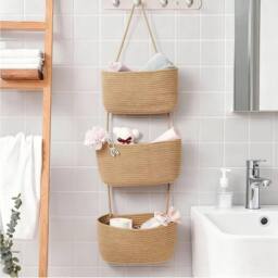 KORVIXA 1PCS 3 Tier Cotton Rope Woven Hanging Basket in Natural - Size: 800mm - thumbnail 3