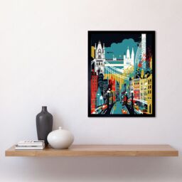 "Artery8 Wall Art Print London Iconic Landmarks Modern Abstract Cityscape Art Framed in Black - Size: W12"" x H16""" - thumbnail 2