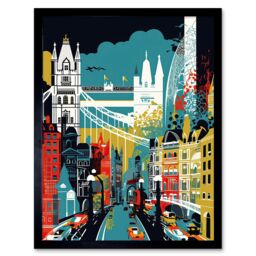"Artery8 Wall Art Print London Iconic Landmarks Modern Abstract Cityscape Art Framed in Black - Size: W12"" x H16""" - thumbnail 1