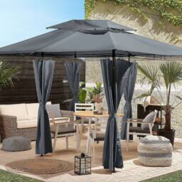 Wyld and Coco Gazebo 300 x 400 cm - Black Steel Frame Dark Grey Curtains - thumbnail 1