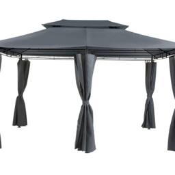 Wyld and Coco Gazebo 300 x 400 cm - Black Steel Frame Dark Grey Curtains - thumbnail 2