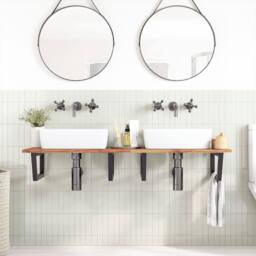 Berkfield Home Elegant Basin Shelf Wall Mounted Steel & Solid Wood Acacia in Brown - thumbnail 1