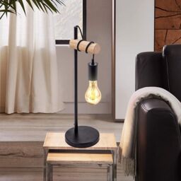 Pheashine Industrial Wood & Metal Table Lamp, E27 Black Desk Light, Bulb Not - thumbnail 7