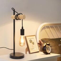 Pheashine Industrial Wood & Metal Table Lamp, E27 Black Desk Light, Bulb Not - thumbnail 8