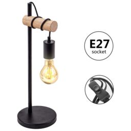 Pheashine Industrial Wood & Metal Table Lamp, E27 Black Desk Light, Bulb Not - thumbnail 2