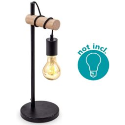 Pheashine Industrial Wood & Metal Table Lamp, E27 Black Desk Light, Bulb Not - thumbnail 4