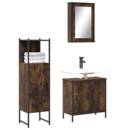 Berkfield Home 3 Piece Bathroom Furniture Set Smoked Oak Engineered Wood in Brown - thumbnail 1