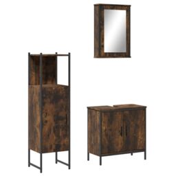 Berkfield Home 3 Piece Bathroom Furniture Set Smoked Oak Engineered Wood in Brown - thumbnail 2