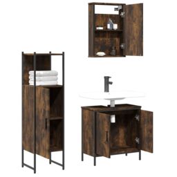 Berkfield Home 3 Piece Bathroom Furniture Set Smoked Oak Engineered Wood in Brown - thumbnail 4