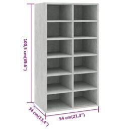 Berkfield Home Shoe Rack Concrete Grey 54x34x100.5 cm Engineered Wood - thumbnail 6