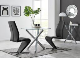 FurnitureboxUK Selina Round Glass & Chrome Metal Dining Table & Luxury Willow Chairs Set in Black - Size: 2 Person - thumbnail 1
