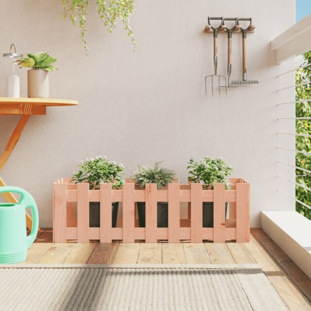 Berkfield Home Garden Raised Bed with Fence Design 100x30x30 cm Solid Wood Douglas in Brown - Size: 100 x 30 x 30 cm