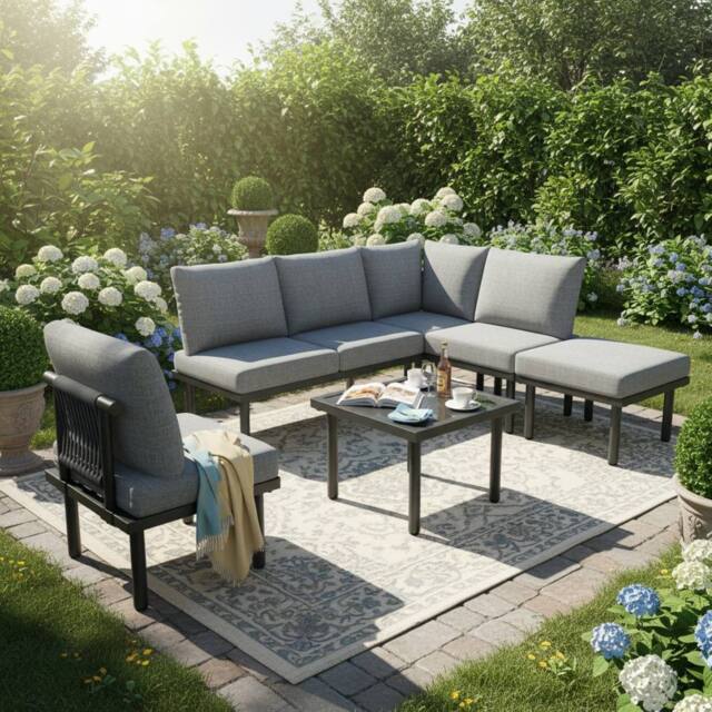 BTM Garden Lounge Set Patio Furniture Rope Sofa Table Cushion Set in Grey - image 1