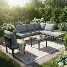 BTM Garden Lounge Set Patio Furniture Rope Sofa Table Cushion Set in Grey - thumbnail 1