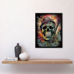 Artery8 Wall Art Print Hillbilly Music Artwork Rockabilly Country Metal Skull With Electric Guitar Vibrant Painting Art Framed - Size: A4 - thumbnail 4