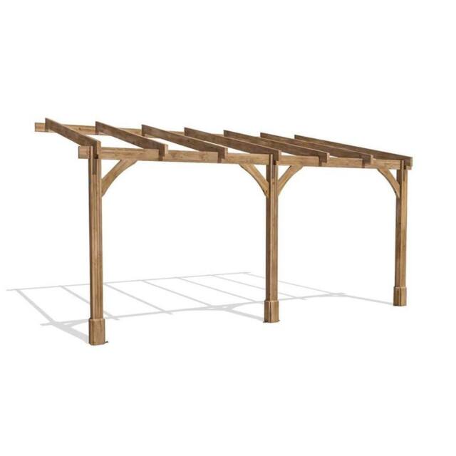 Dunster House Wooden Lean-To Pergola 5m x 3m Wall Mounted, Leviathan in Brown - image 1