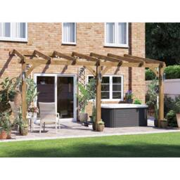 Dunster House Wooden Lean-To Pergola 5m x 3m Wall Mounted, Leviathan in Brown - thumbnail 4