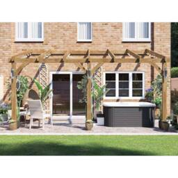 Dunster House Wooden Lean-To Pergola 5m x 3m Wall Mounted, Leviathan in Brown - thumbnail 2