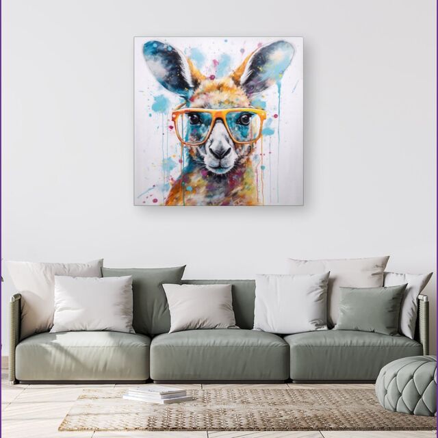 Warren Reed - Designer Splashart Kangaroo In Glasses Canvas - Size: w40 inch x h40 inch - image 1
