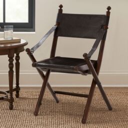 Orsina Timeless Design Teak & Black Folding Chair, Versatile Garden Chair For Outdoor, Space Saving Camping Chair - thumbnail 1