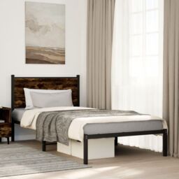 Berkfield Home Metal Bed Frame without Mattress Smoked Oak 107x203 cm in Brown - thumbnail 1