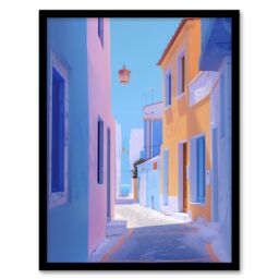Artery8 Greek Costal Pastel Colour Painting Calm Sunny Framed Art Print - Size: A4 - thumbnail 1
