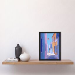 Artery8 Greek Costal Pastel Colour Painting Calm Sunny Framed Art Print - Size: A4 - thumbnail 4